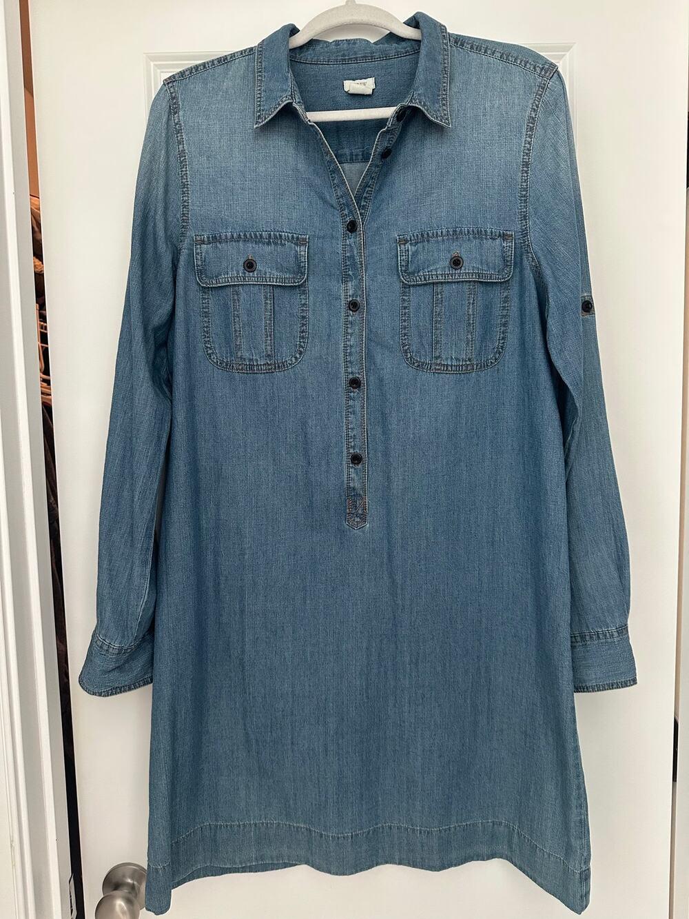 J.Crew Women’s Size 12 Chambray Denim Shirt Dress Tunic Blue Preppy Casual